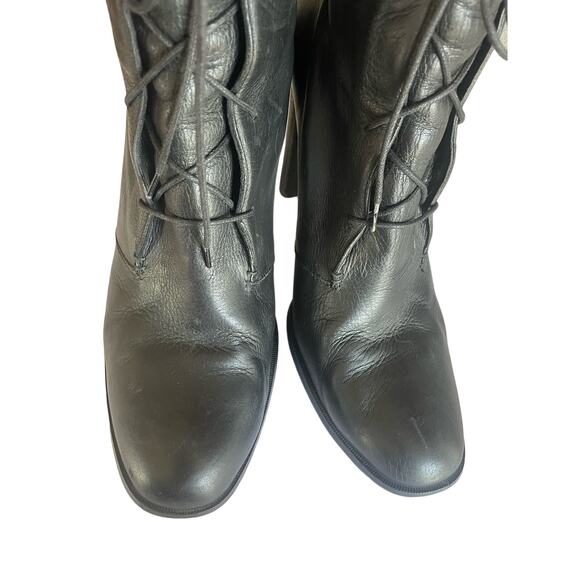 Vanessa Bruno Tie High Heel Witch Granny Boots in Black Leather Size 40/ US 9 - Picture 4 of 9